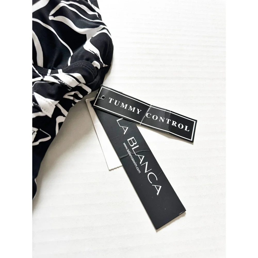 La Blanca One Piece Moonlit Silhouette Swimsuit 12 Black‎ FloralStrappy Back